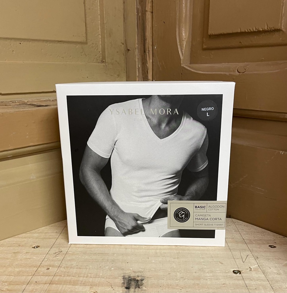 Camiseta interior manga corta-negra T/L Cuello en pico