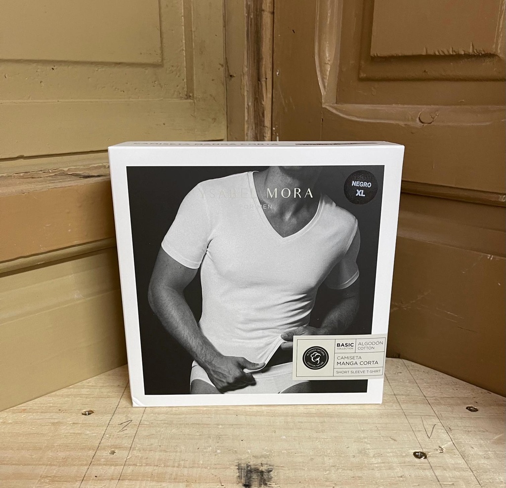 Camiseta interior manga corta-negra T/XL Cuello en pico