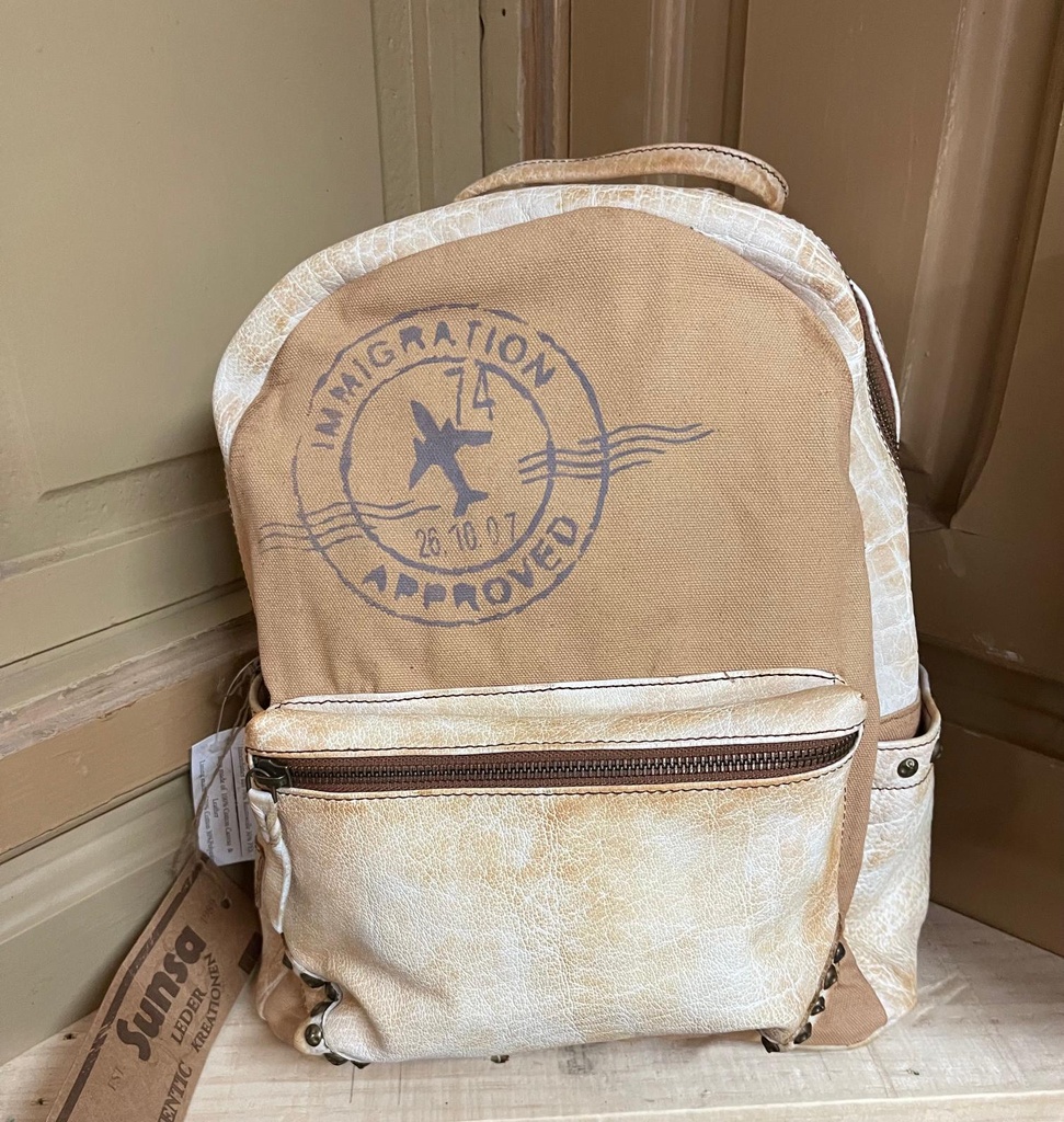 Mochila Sunsa de piel/lona Vintage-Naranja