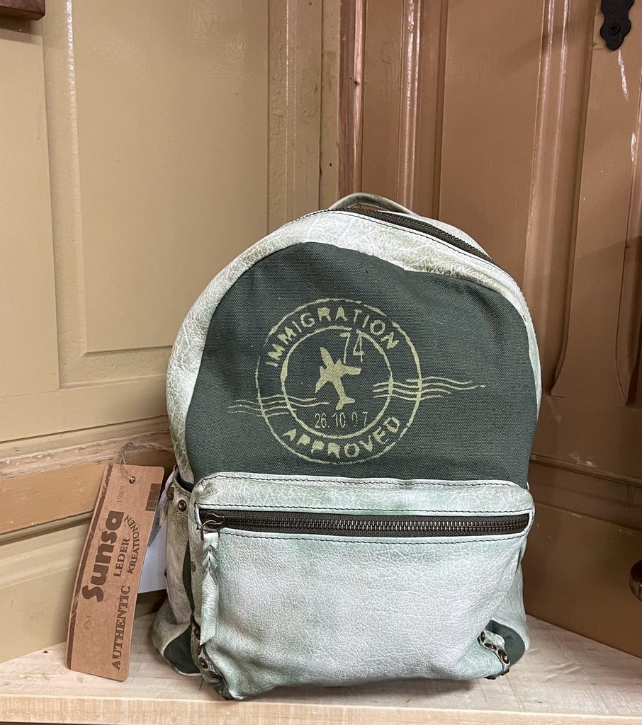 Mochila Sunsa piel/lona Vintage-Verde